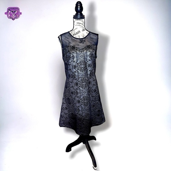 Maurices Silver Flecked Damask Velvet Mesh Cocktail Dress, XL - Picture 3 of 7